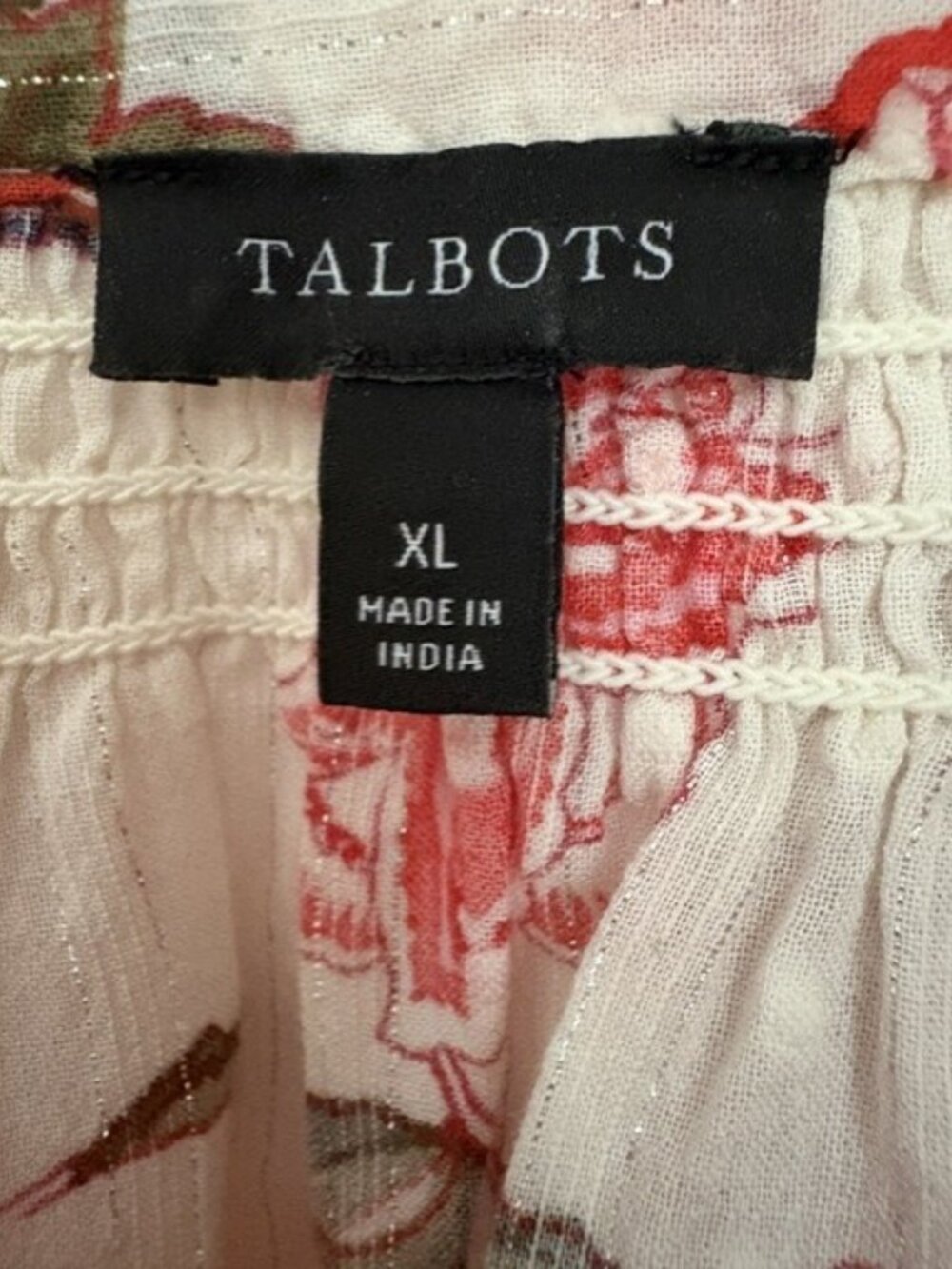 Talbots Smocked Top - Graceful Floral Popover Size XL - Picture 3 of 3